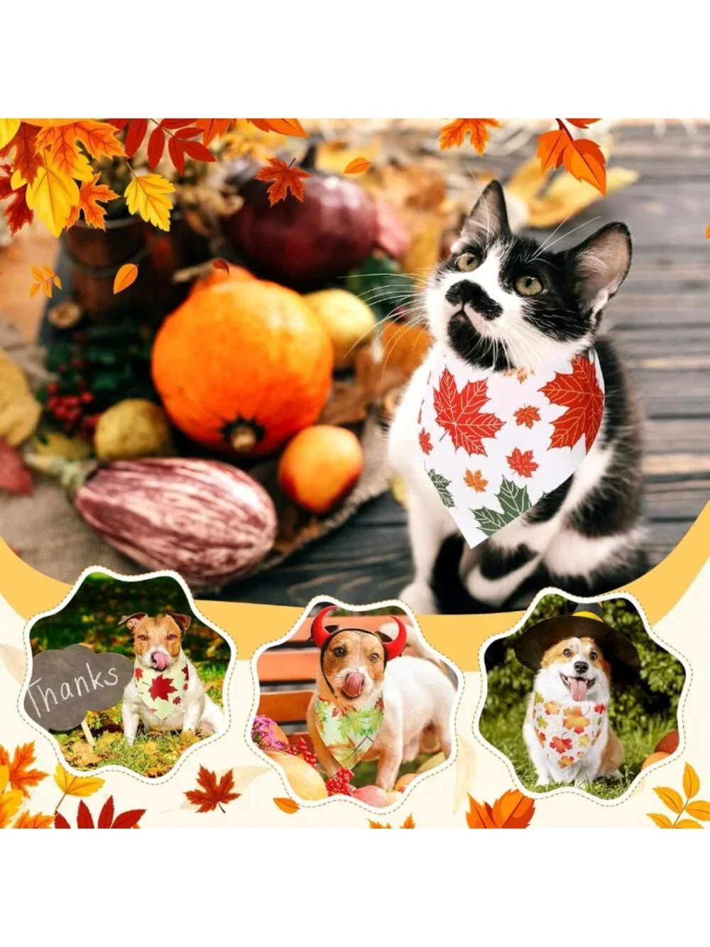 200 Pcs Fall Dog Bandanas - Autumn Maple Leaves, Cute Pet Accessories for Fall